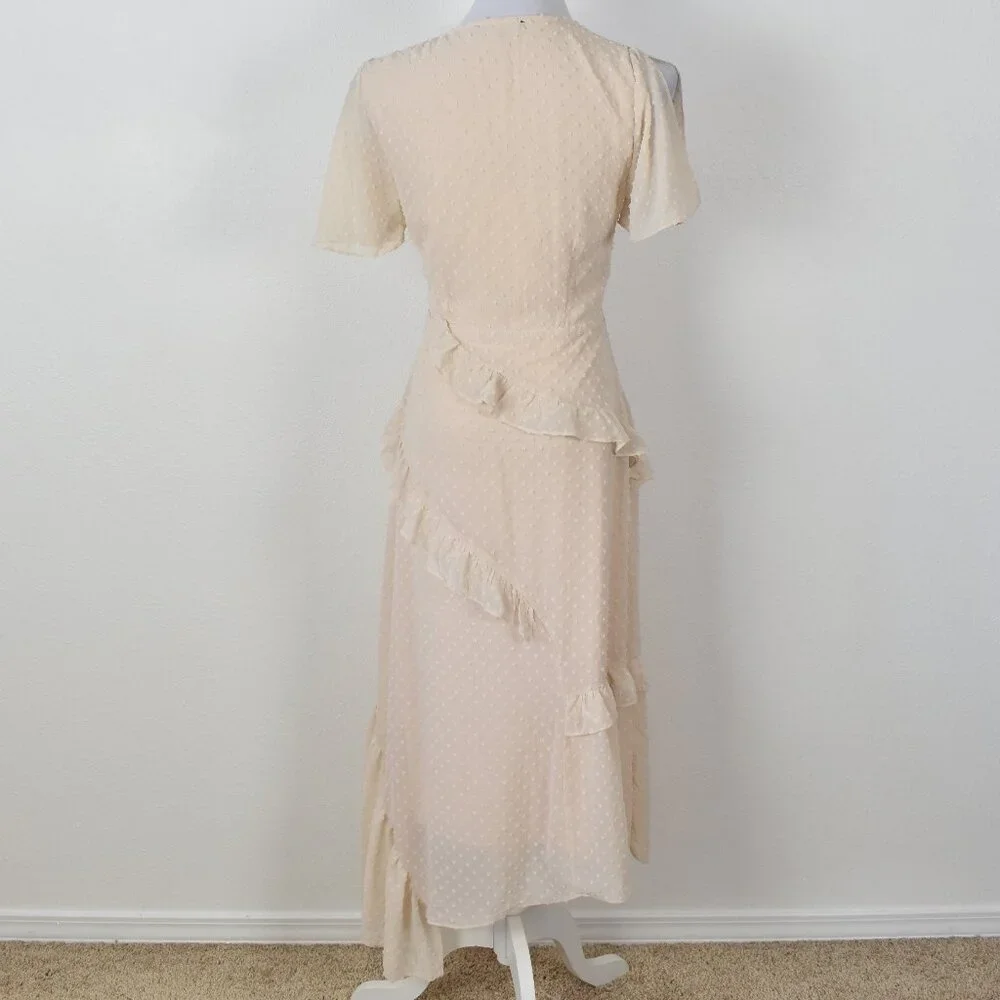 Lulu's Next to You Cream Swiss Dot Ruffled Midi Dress - S - Picture 7 of 10
